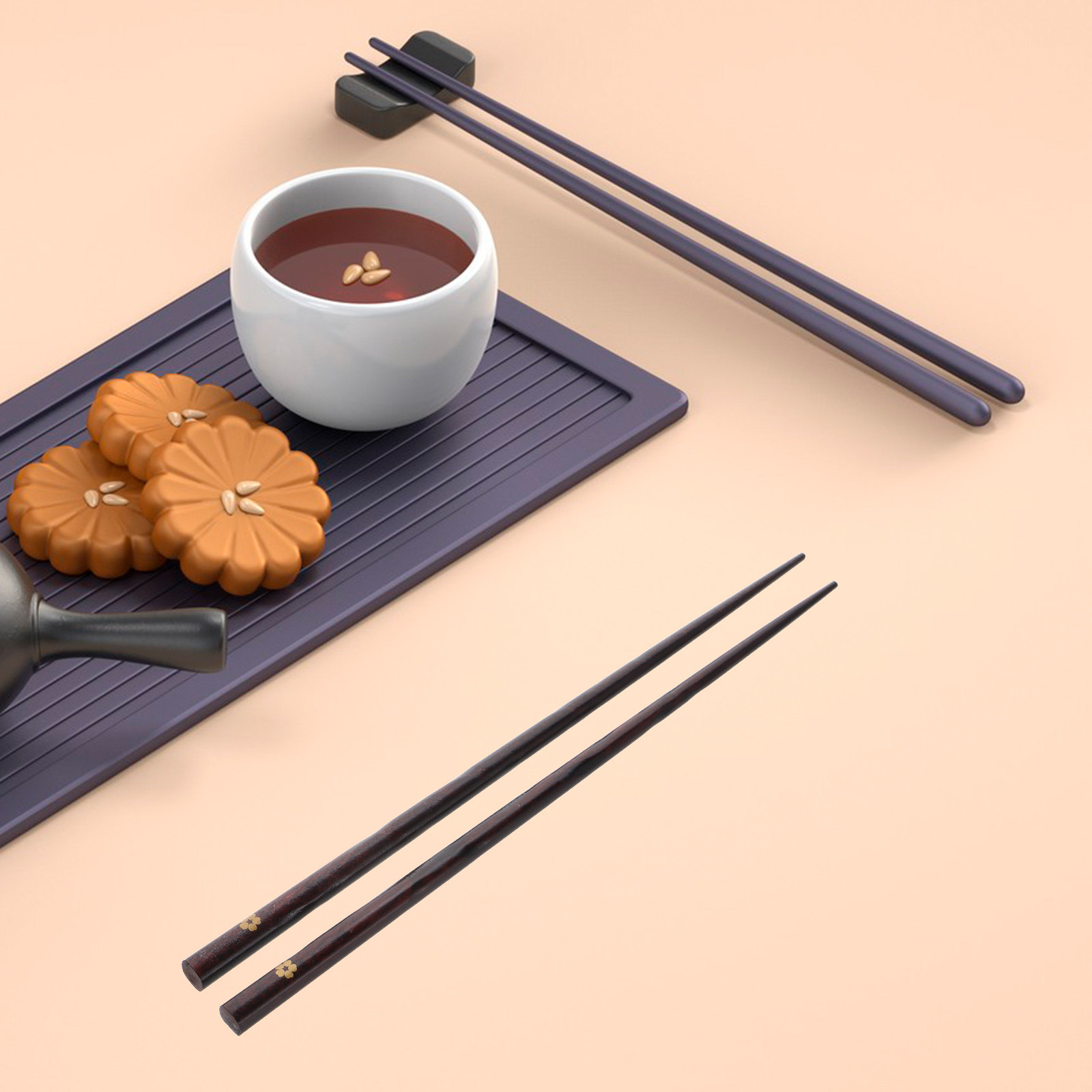 Home Cooking Japanese - Zarif Japon Çubukları Masif Ahşap Kaymaz