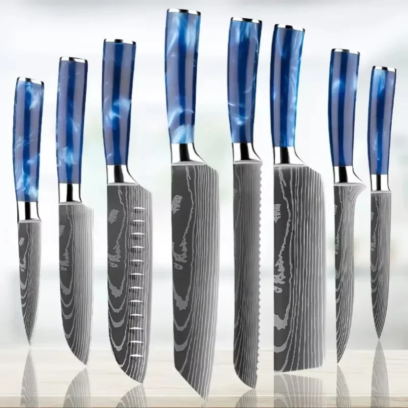 Home Cooking Japanese - Şam Desenli Lazer Çelik Japon Santoku