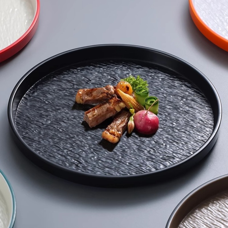 Home Cooking Japanese - Modern Yuvarlak Taş Melamin Biftek Makarna